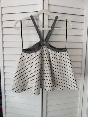 Anthropologie White and Black Polka Dot Crop Top with Gray Straps